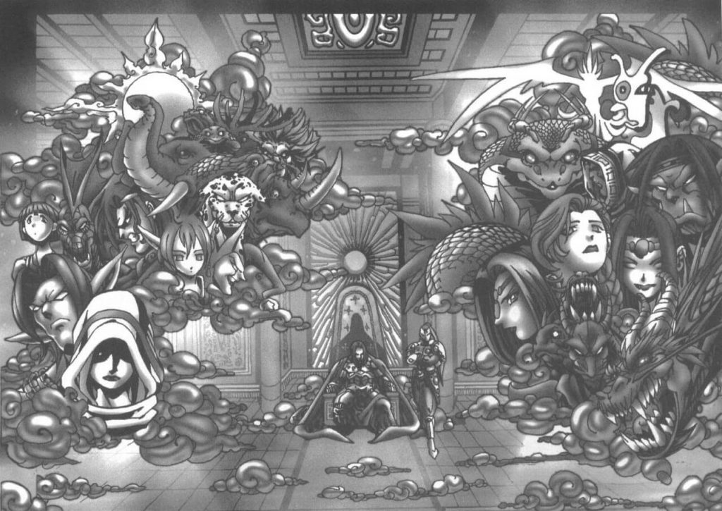 Ilustração clássica do panteão de Arton. Contendo os 20 deuses em uma imagem preto e branco.