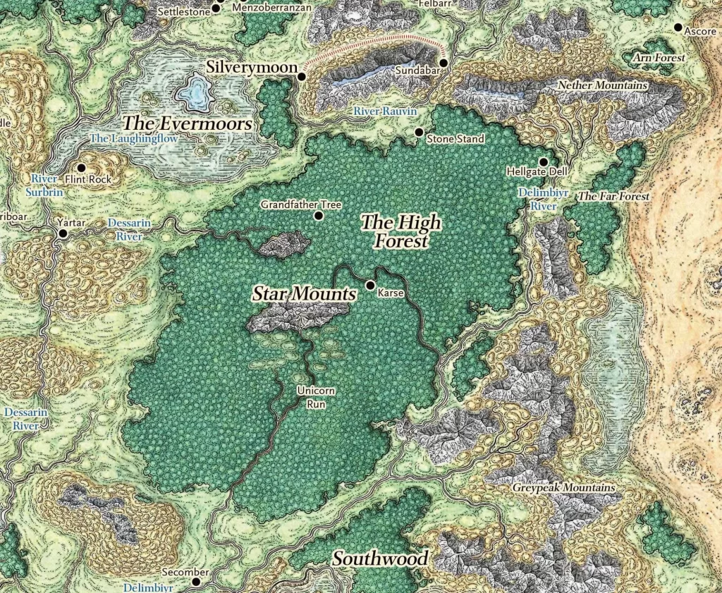 Mapa da The High Forest para Dungeons and Dragons 5ed